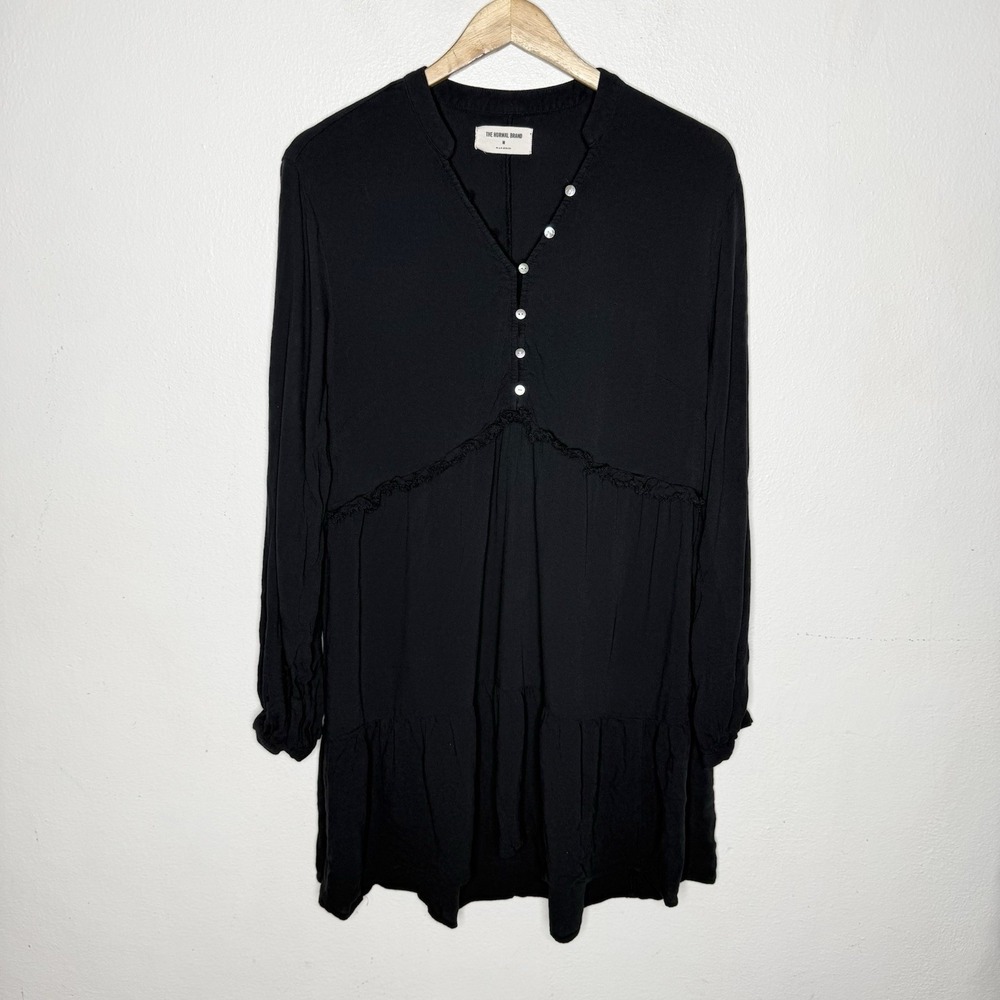 The Normal Brand Alexis Tiered Black Long Sleeve Peasant Dress Women's Medium